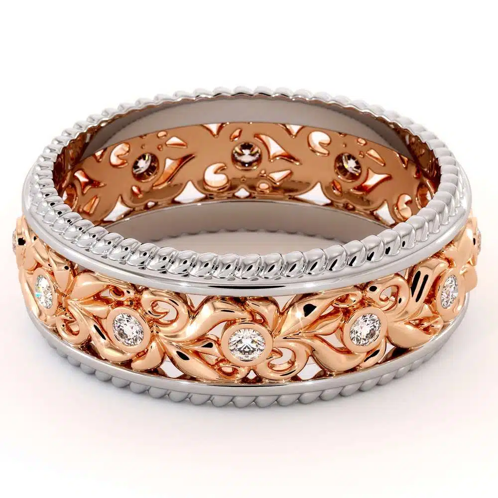 Vintage Wedding Band-Women's Wedding Band Rose & White Gold-14K Two Tone Wedding Ring