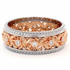 Vintage Wedding Band-Women's Wedding Band Rose & White Gold-14K Two Tone Wedding Ring