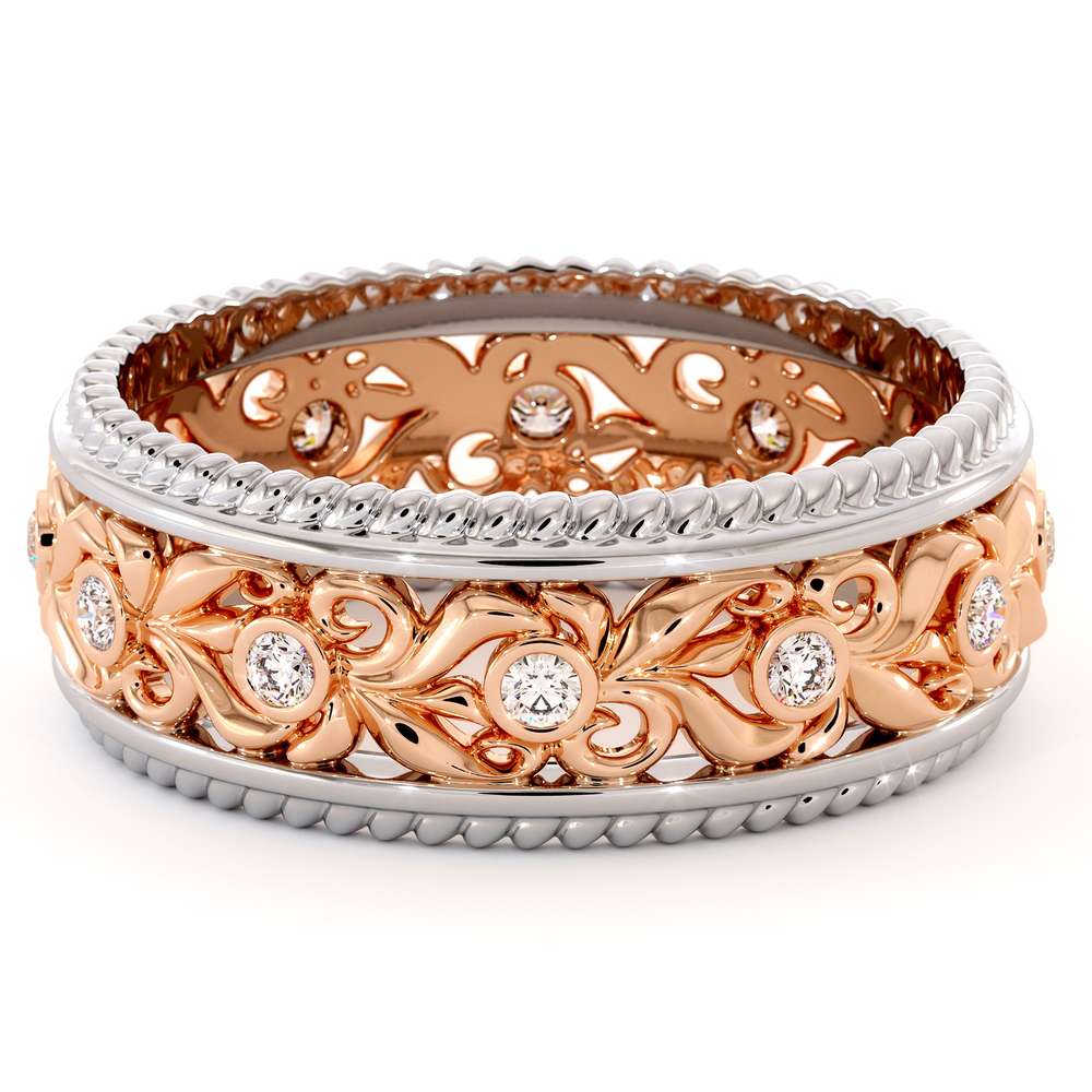 Vintage Wedding Band-Women's Wedding Band Rose & White Gold-14K Two Tone Wedding Ring