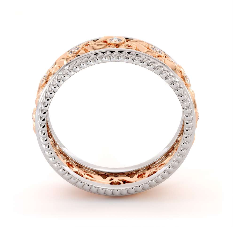 Vintage Wedding Band-Women's Wedding Band Rose & White Gold-14K Two Tone Wedding Ring 3 Vintage Wedding Band-Women's Wedding Band Rose & White Gold-14K Two Tone Wedding Ring
