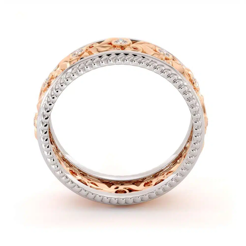 Vintage Wedding Band-Women's Wedding Band Rose & White Gold-14K Two Tone Wedding Ring