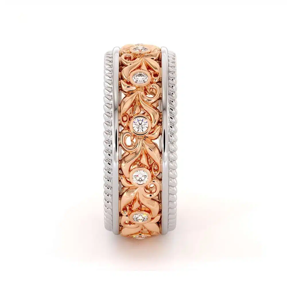 Vintage Wedding Band-Women's Wedding Band Rose & White Gold-14K Two Tone Wedding Ring
