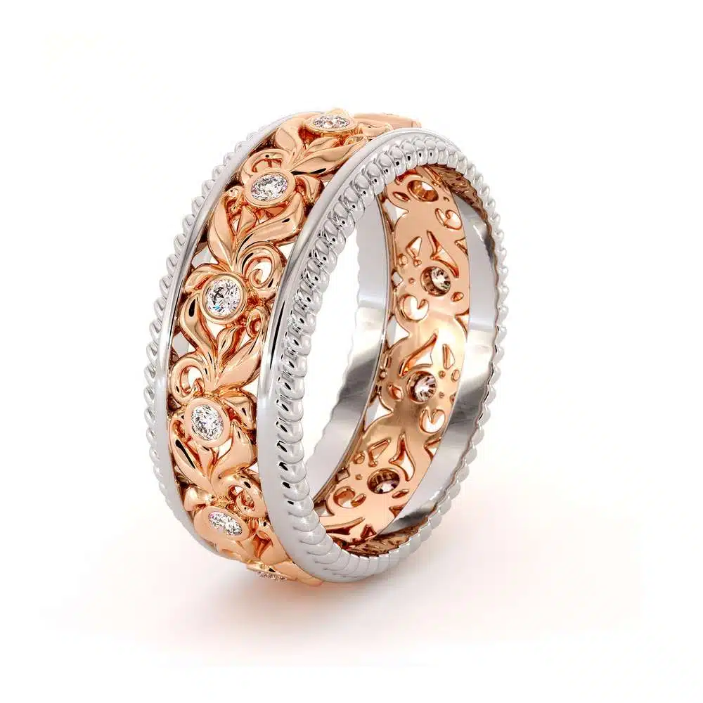 Vintage Wedding Band-Women's Wedding Band Rose & White Gold-14K Two Tone Wedding Ring