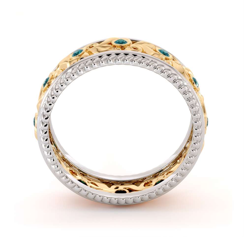 Vintage Wedding Band-Women's Wedding Band Yellow & White Gold-14K Two Tone Wedding Ring