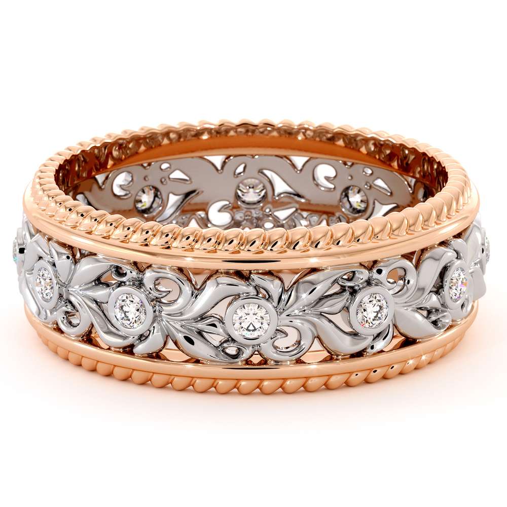 Vintage Wedding Band-Women's Wedding Band Rose & White Gold-14K Two Tone Wedding Band 4 Vintage Wedding Band-Women's Wedding Band Rose & White Gold-14K Two Tone Wedding Band