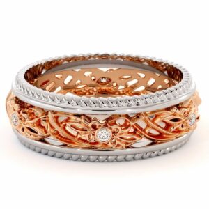 Art Deco Wedding Band Women Wedding Ring Two Tone Diamond Wedding Band