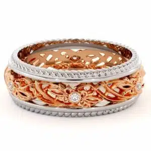Art Deco Wedding Band Women Wedding Ring Two Tone Diamond Wedding Band