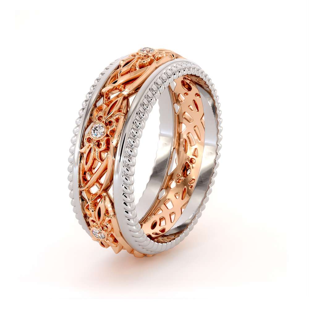 Art Deco Wedding Band Women Wedding Ring Two Tone Diamond Wedding Band 1 Art Deco Wedding Band Women Wedding Ring Two Tone Diamond Wedding Band