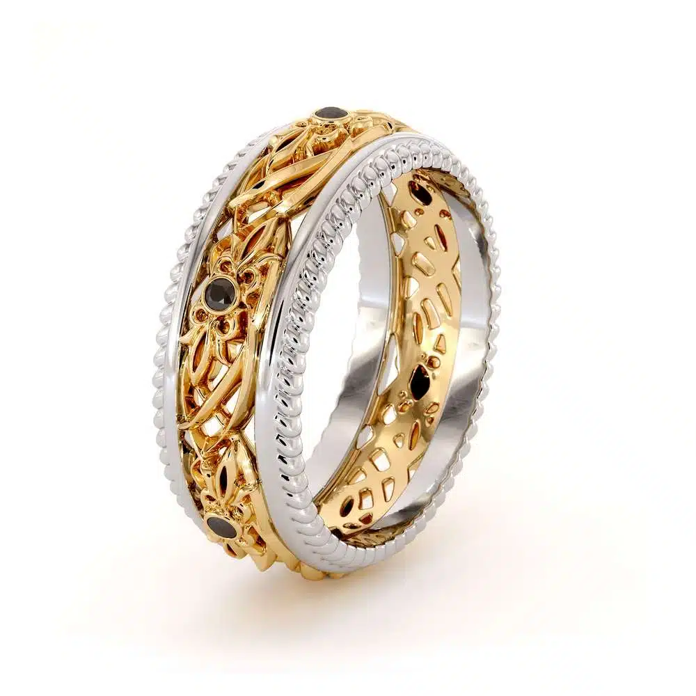 Art Deco Wedding Ring Women Wedding Ring Two Tone Diamonds Wedding Band 1 Art Deco Wedding Ring Women Wedding Ring Two Tone Diamonds Wedding Band