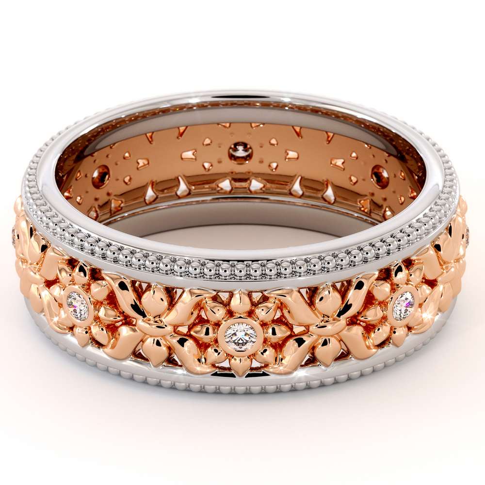 14K Two Tone Wedding Ring Diamonds Wedding Band Women's Rose & White Gold Wedding Band
