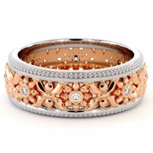 14K Two Tone Wedding Ring Diamonds Wedding Band Women's Rose & White Gold Wedding Band