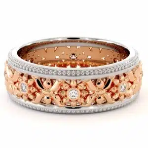 14K Two Tone Wedding Ring Diamonds Wedding Band Women's Rose & White Gold Wedding Band