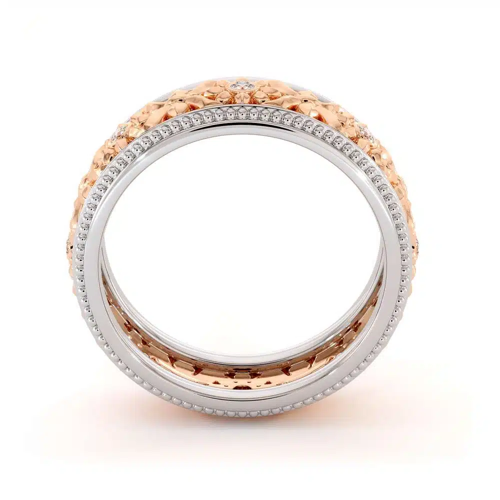 14K Two Tone Wedding Ring Diamonds Wedding Band Women's Rose & White Gold Wedding Band