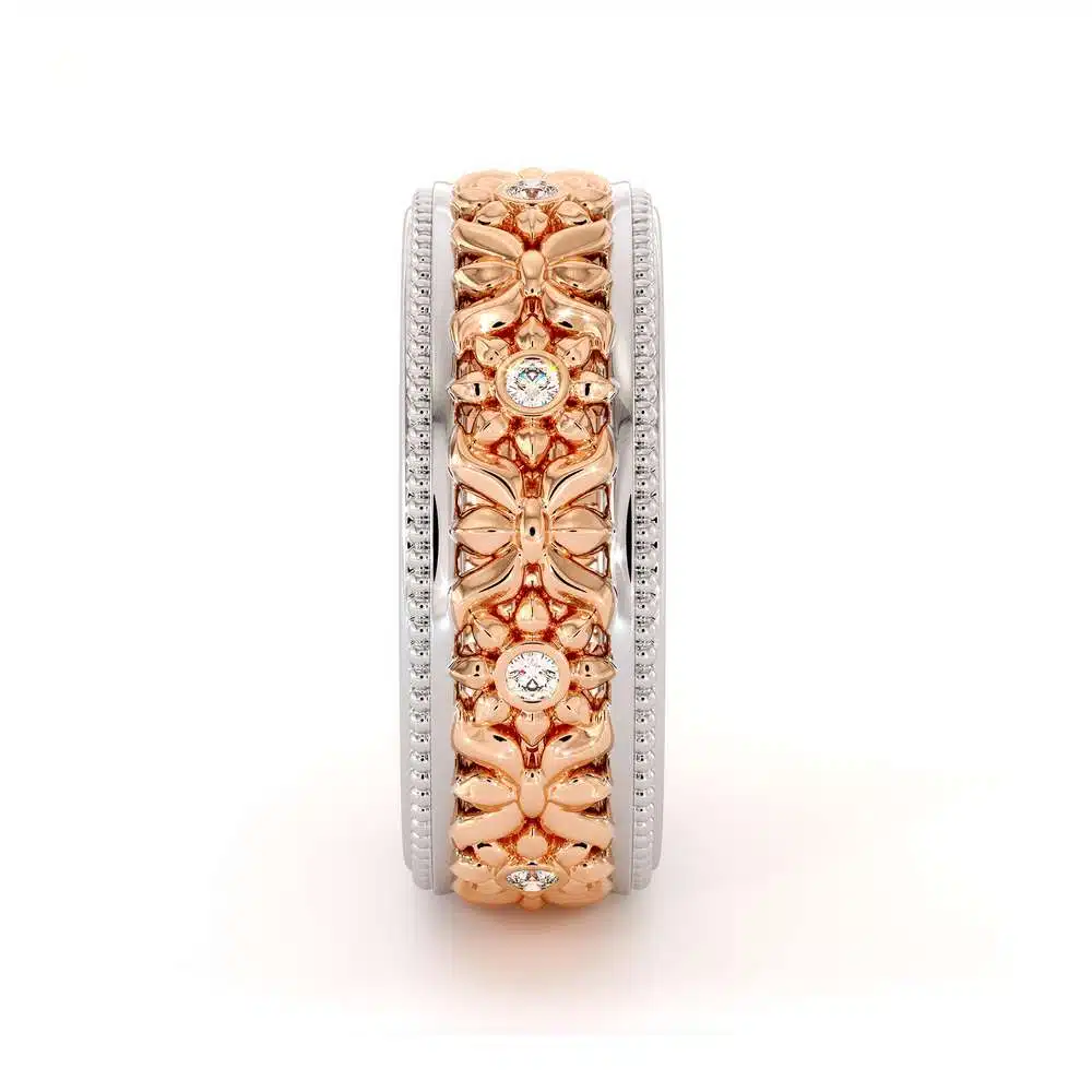 14K Two Tone Wedding Ring Diamonds Wedding Band Women's Rose & White Gold Wedding Band