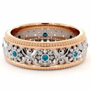14K Two Tone Wedding Ring Blue Diamonds Wedding Band Women's Rose & White Gold Wedding Band