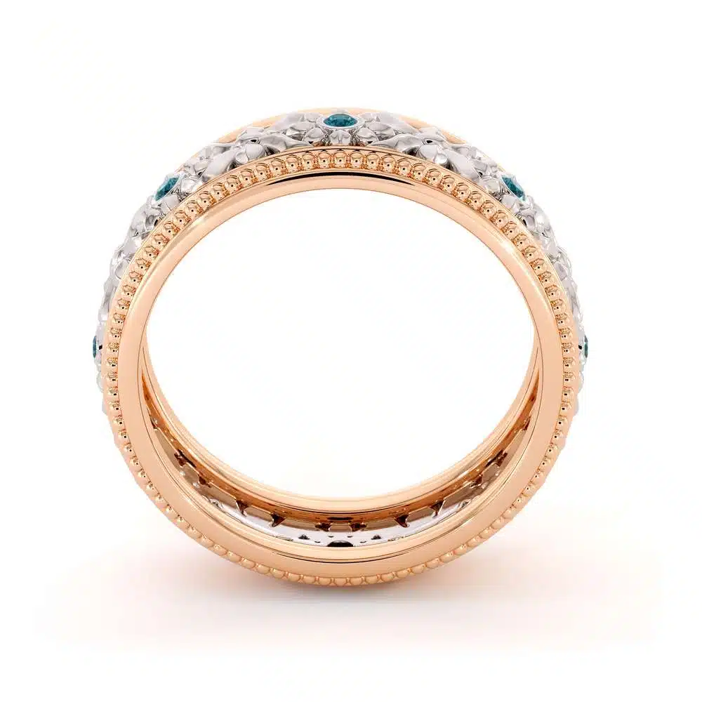 14K Two Tone Wedding Ring Blue Diamonds Wedding Band Women's Rose & White Gold Wedding Band