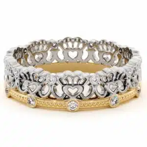 Unique Heart Wedding Band Wedding Band 14K Two Tone Gold Ring Natural Diamonds Band