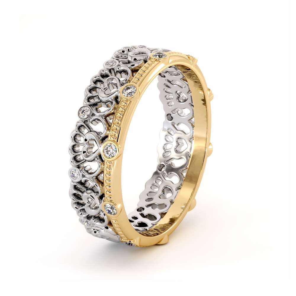 Unique Heart Wedding Band Wedding Band 14K Two Tone Gold Ring Natural Diamonds Band