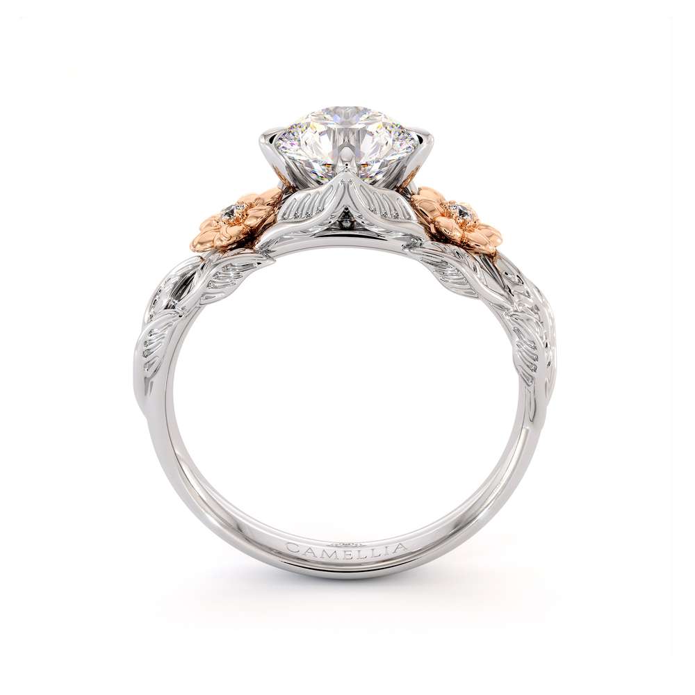 Moissanite Engagement Ring Unique Flower Ring 14K White & Rose Gold Ring Leaves Engagement Ring