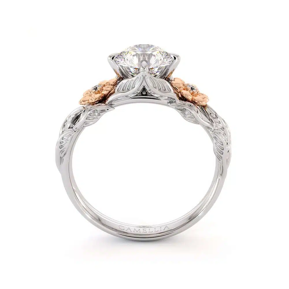 Moissanite Engagement Ring Unique Flower Ring 14K White & Rose Gold Ring Leaves Engagement Ring 6 Moissanite Engagement Ring Unique Flower Ring 14K White & Rose Gold Ring Leaves Engagement Ring