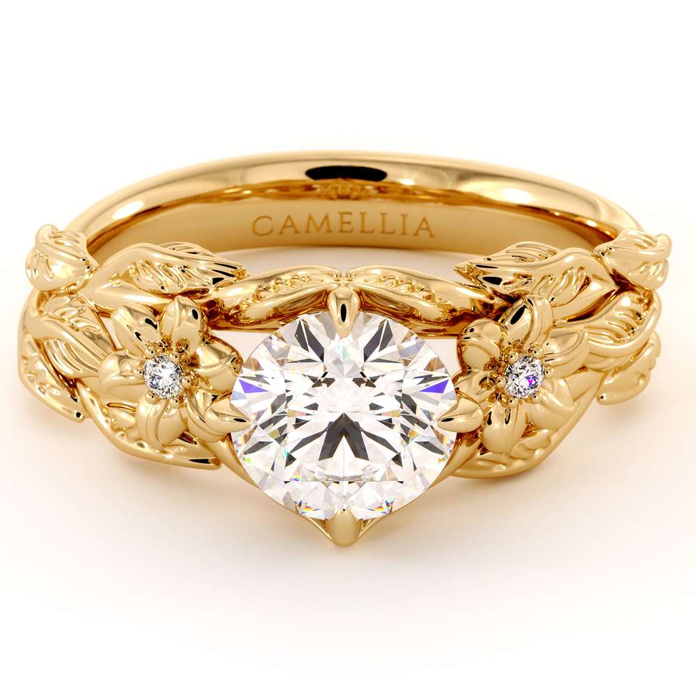 Unique Engagement Ring Moissanite Ring 14K Gold Ring Moissanite Engagement Ring Flower Leaves Engagement Ring