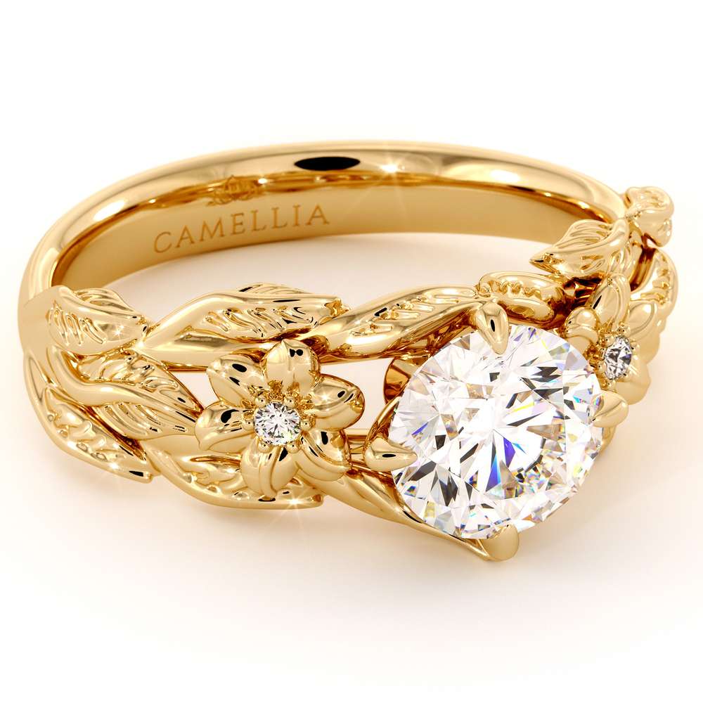 Unique Engagement Ring Moissanite Ring 14K Gold Ring Moissanite Engagement Ring Flower Leaves Engagement Ring