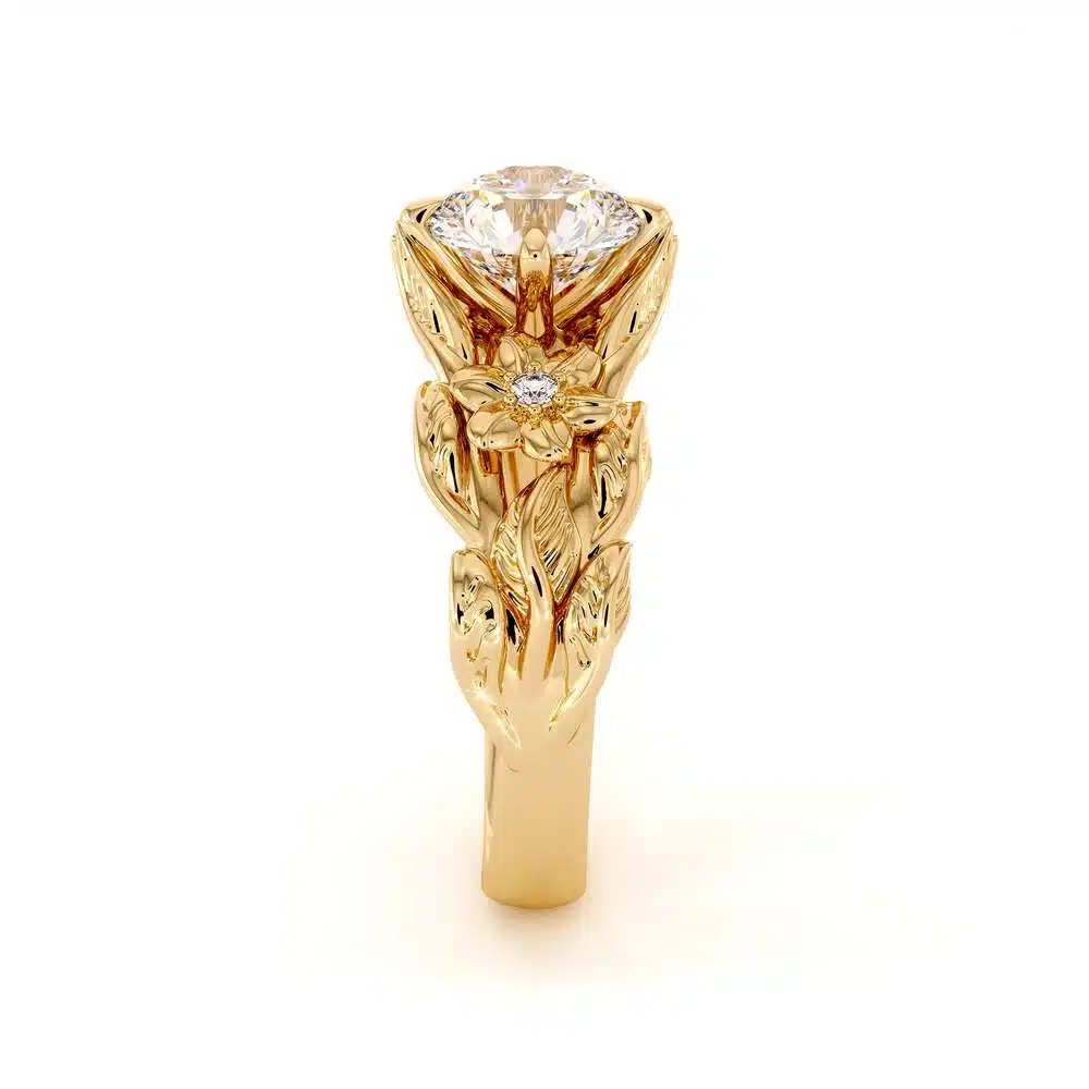 Unique Engagement Ring Moissanite Ring 14K Gold Ring Moissanite Engagement Ring Flower Leaves Engagement Ring