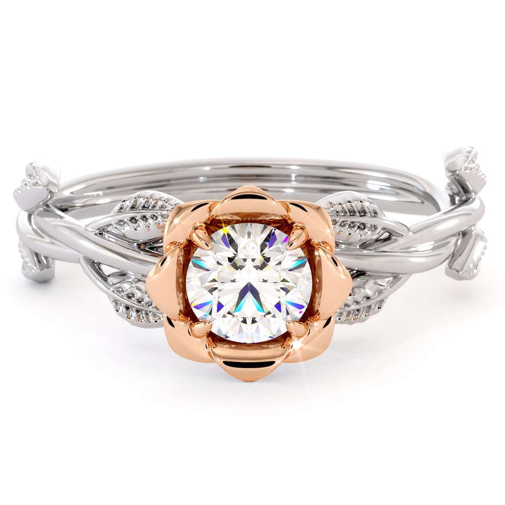 Rose Promise Ring Moissanite Engagement Ring White & Rose Gold Promise Ring 3 Rose Promise Ring Moissanite Engagement Ring White & Rose Gold Promise Ring