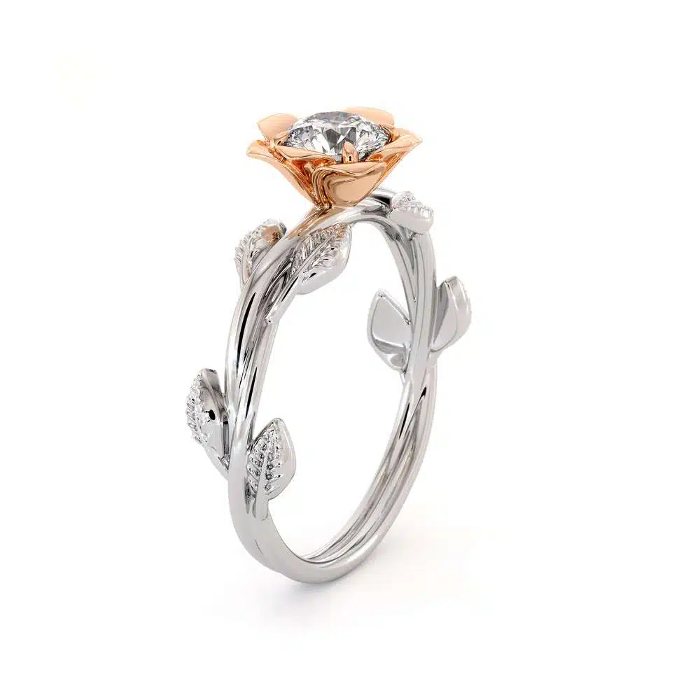 Rose Promise Ring Moissanite Engagement Ring White & Rose Gold Promise Ring 4 Rose Promise Ring Moissanite Engagement Ring White & Rose Gold Promise Ring