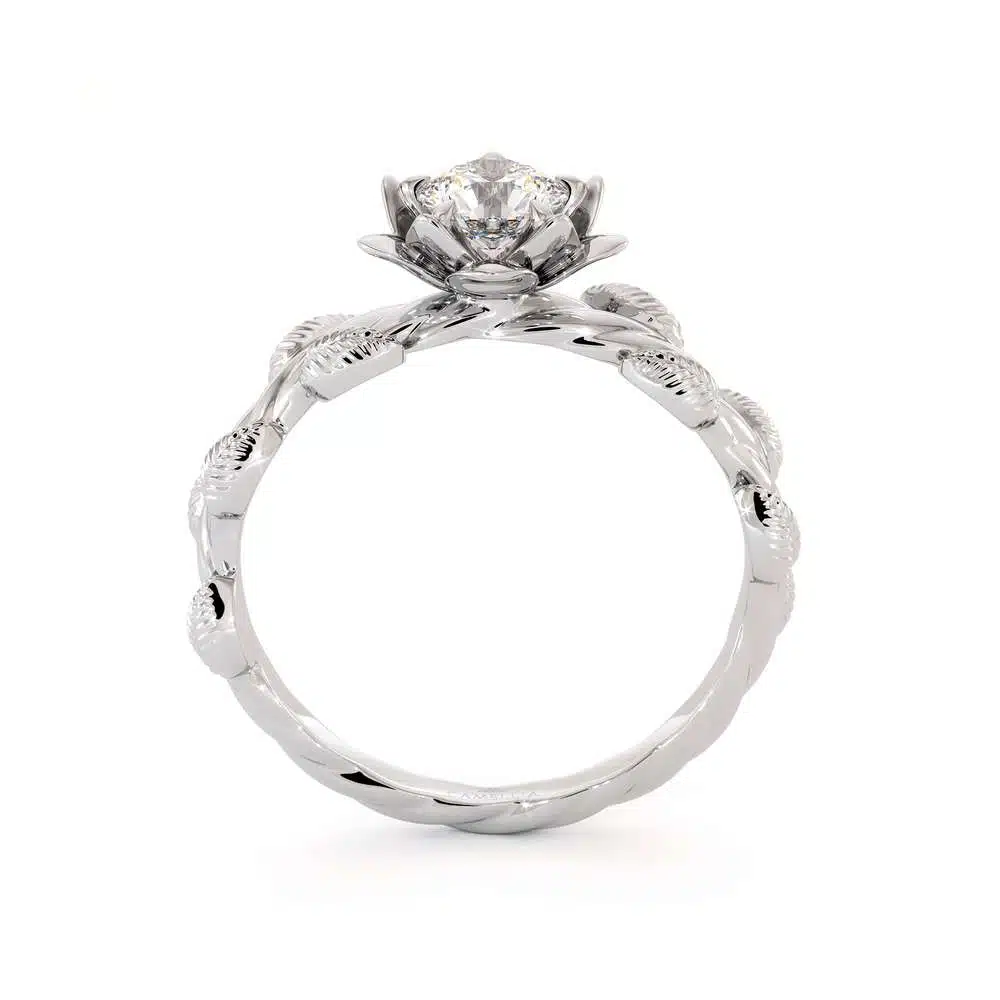 Flower Lotus Ring Moissanite Engagement Ring White Gold Leaf Ring