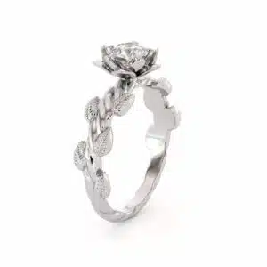 Vine Rose Diamond Ring with Lab Diamond and Floral Elegance