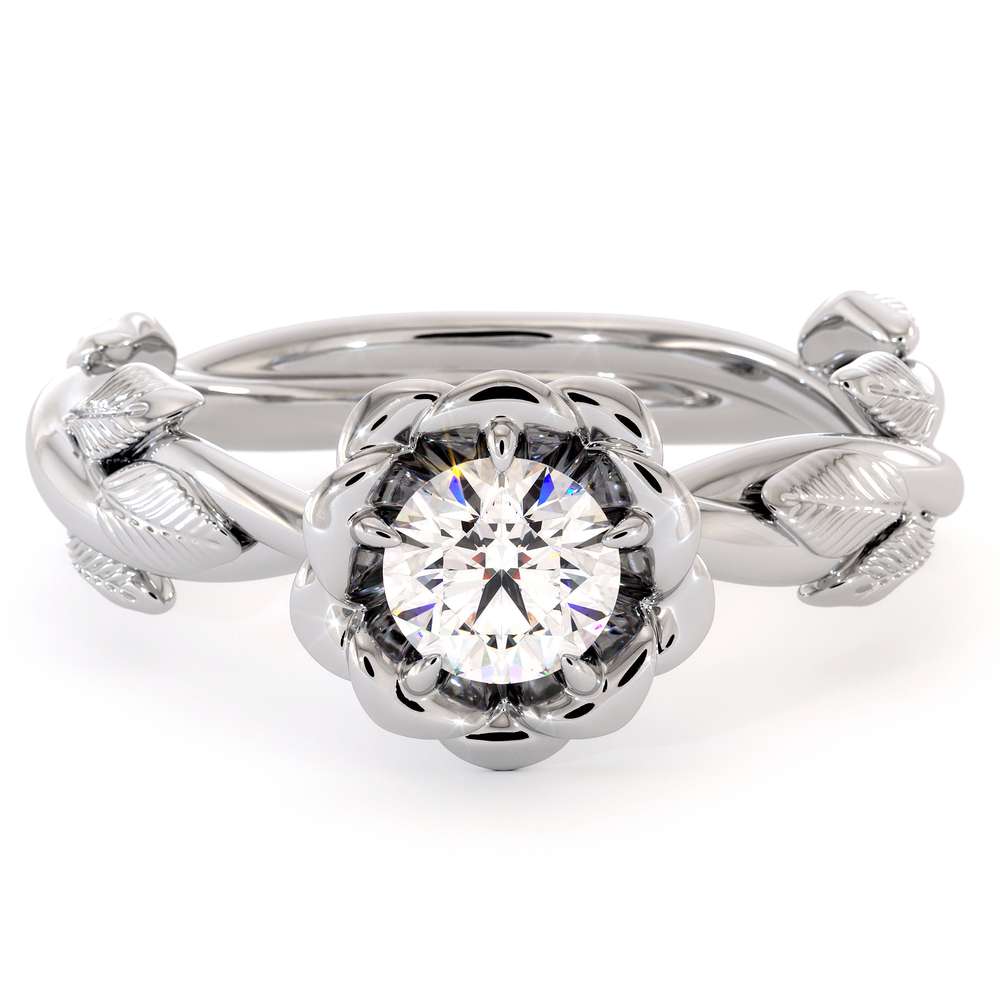 Autumn Moissanite Engagement Ring Leaves Ring Moissanite Gold Engagement Ring