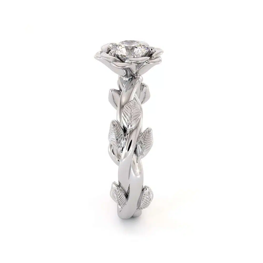 Autumn Moissanite Engagement Ring Leaves Ring Moissanite Gold Engagement Ring