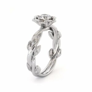 Autumn Moissanite Engagement Ring Leaves Ring Moissanite Gold Engagement Ring