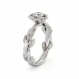 Autumn Moissanite Engagement Ring Leaves Ring Moissanite Gold Engagement Ring
