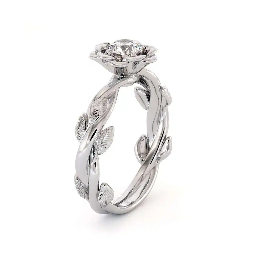 Autumn Moissanite Engagement Ring Leaves Ring Moissanite Gold Engagement Ring