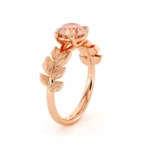 Solitaire Morganite Engagement Ring Rose Gold Womens Ring Leaf Promise Ring Morganite Gemstone Ring