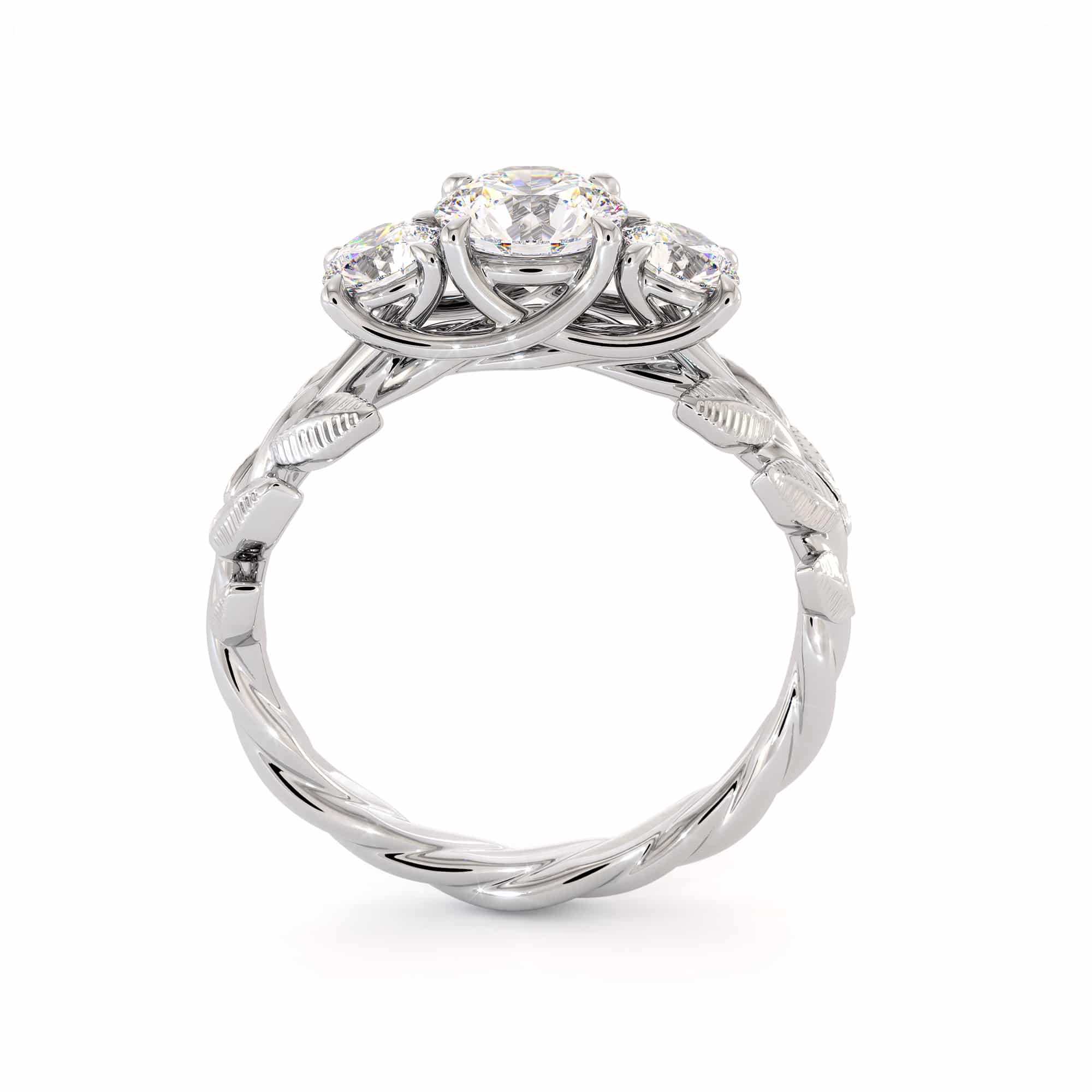 Floral Three Stone Engagement Ring Three Moissanite Ring White Gold Leaves 3 stone Wedding Ring 5 Floral Three Stone Engagement Ring Three Moissanite Ring White Gold Leaves 3 stone Wedding Ring
