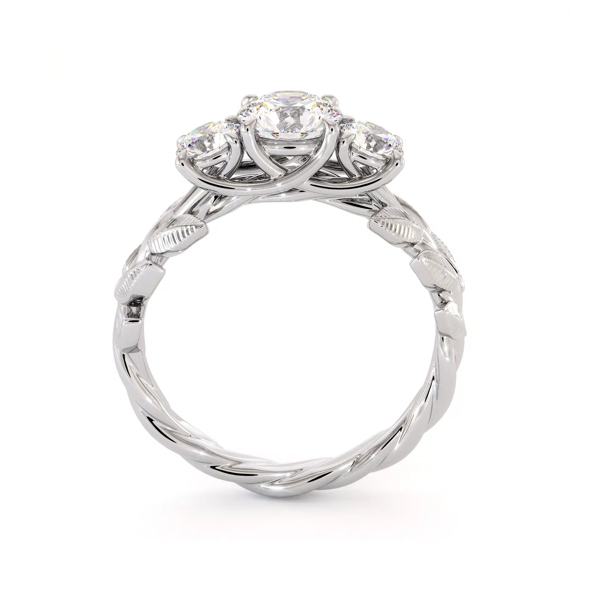 Floral Three Stone Engagement Ring Three Moissanite Ring White Gold Leaves 3 stone Wedding Ring 5 Floral Three Stone Engagement Ring Three Moissanite Ring White Gold Leaves 3 stone Wedding Ring