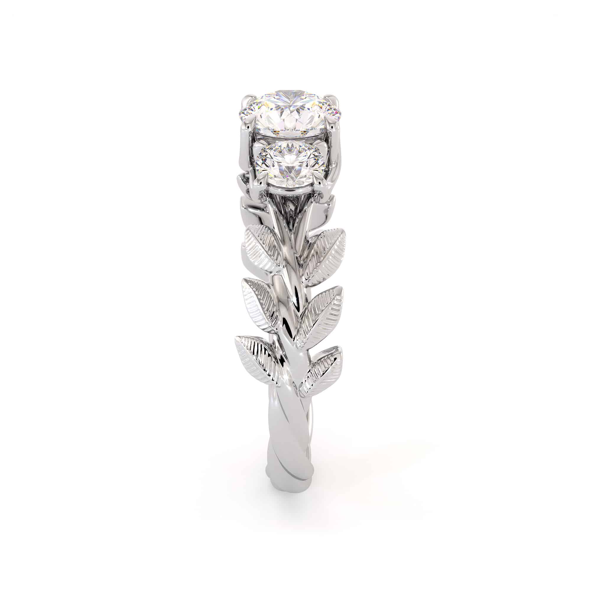 Floral Three Stone Engagement Ring Three Moissanite Ring White Gold Leaves 3 stone Wedding Ring 6 Floral Three Stone Engagement Ring Three Moissanite Ring White Gold Leaves 3 stone Wedding Ring