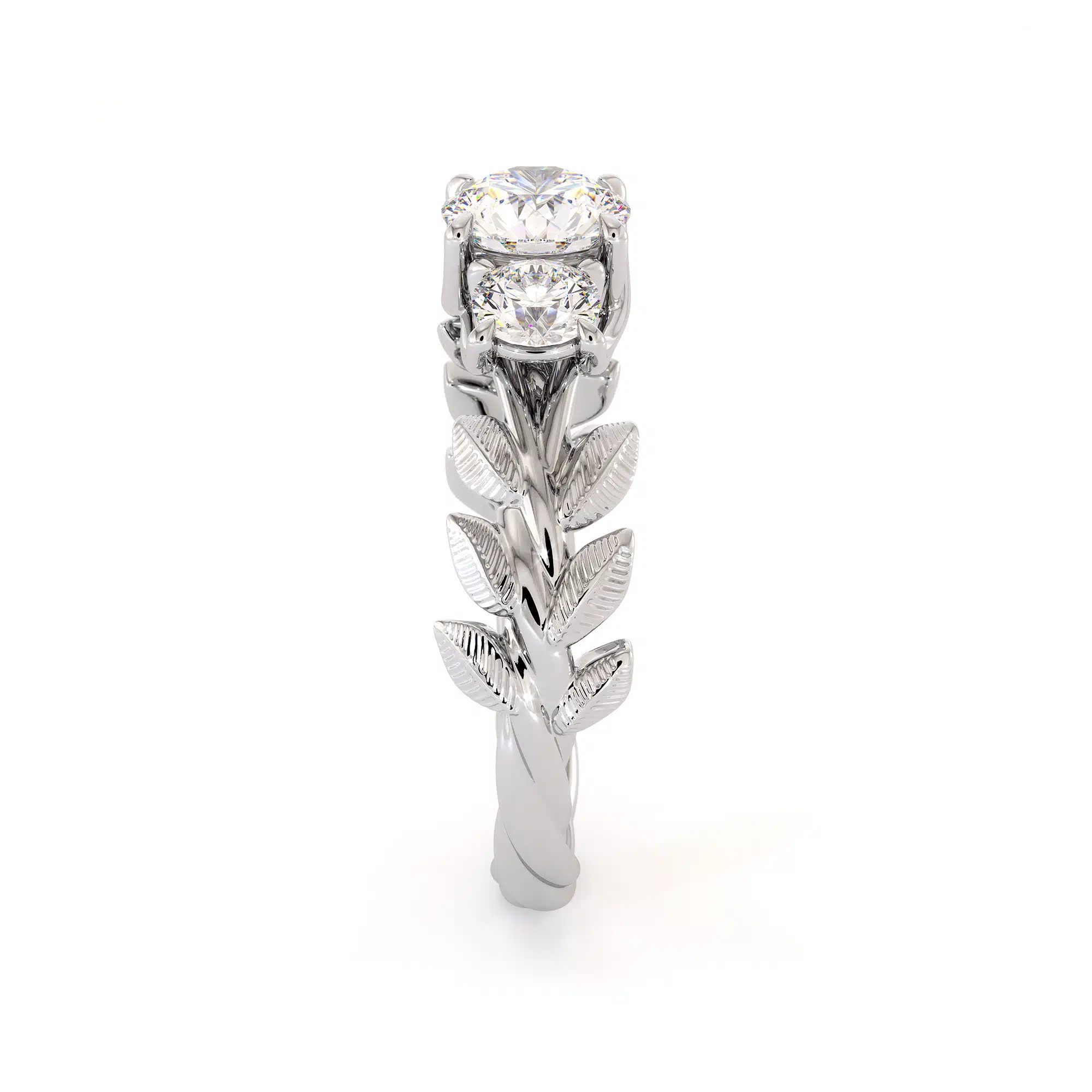 Floral Three Stone Engagement Ring Three Moissanite Ring White Gold Leaves 3 stone Wedding Ring 6 Floral Three Stone Engagement Ring Three Moissanite Ring White Gold Leaves 3 stone Wedding Ring