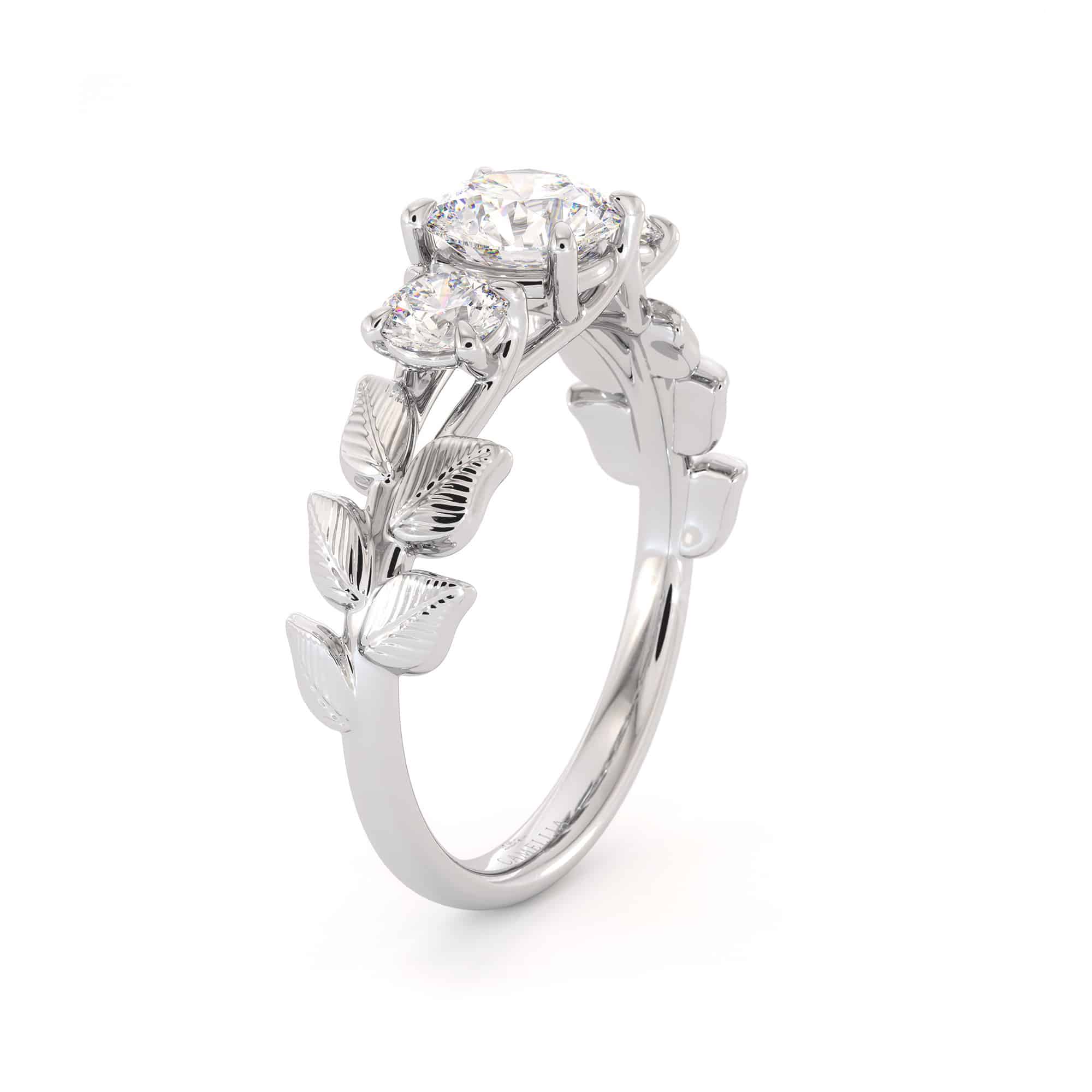 Moissanite Three Stone Engagement Ring Moissanite Three Stone Ring Leaves Ring Leaf Ring For Women 4 Moissanite Three Stone Engagement Ring Moissanite Three Stone Ring Leaves Ring Leaf Ring For Women