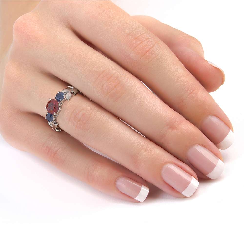 Unique Three Gemstone Engagement Ring Ruby & Sapphires Three Stone Ring Unique Gemstones Anniversary Gift