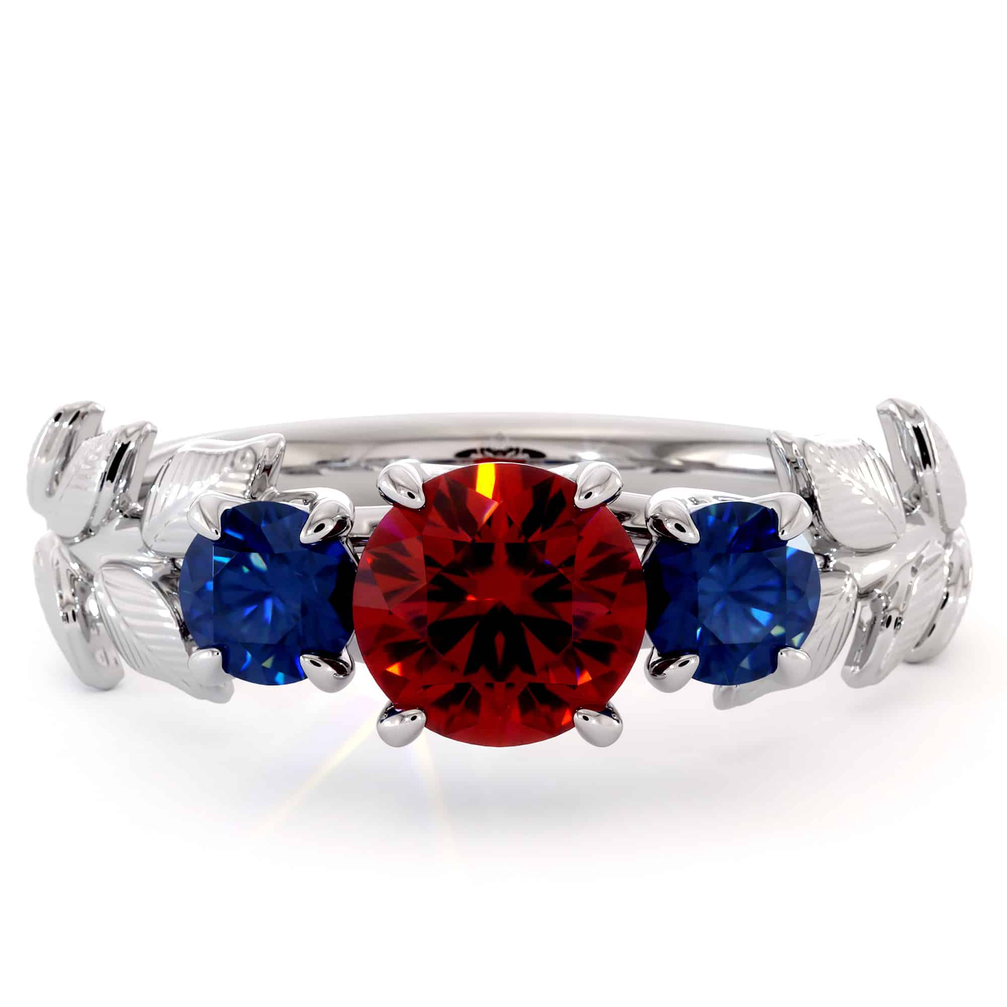 Unique Three Gemstone Engagement Ring Ruby & Sapphires Three Stone Ring Unique Gemstones Anniversary Gift