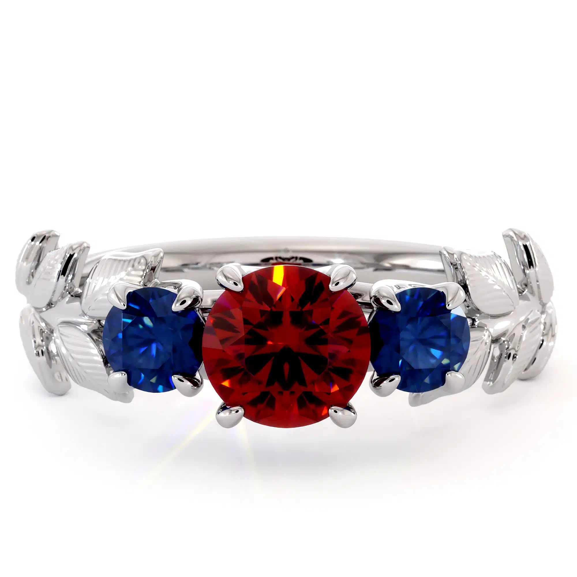 Unique Three Gemstone Engagement Ring Ruby & Sapphires Three Stone Ring Unique Gemstones Anniversary Gift