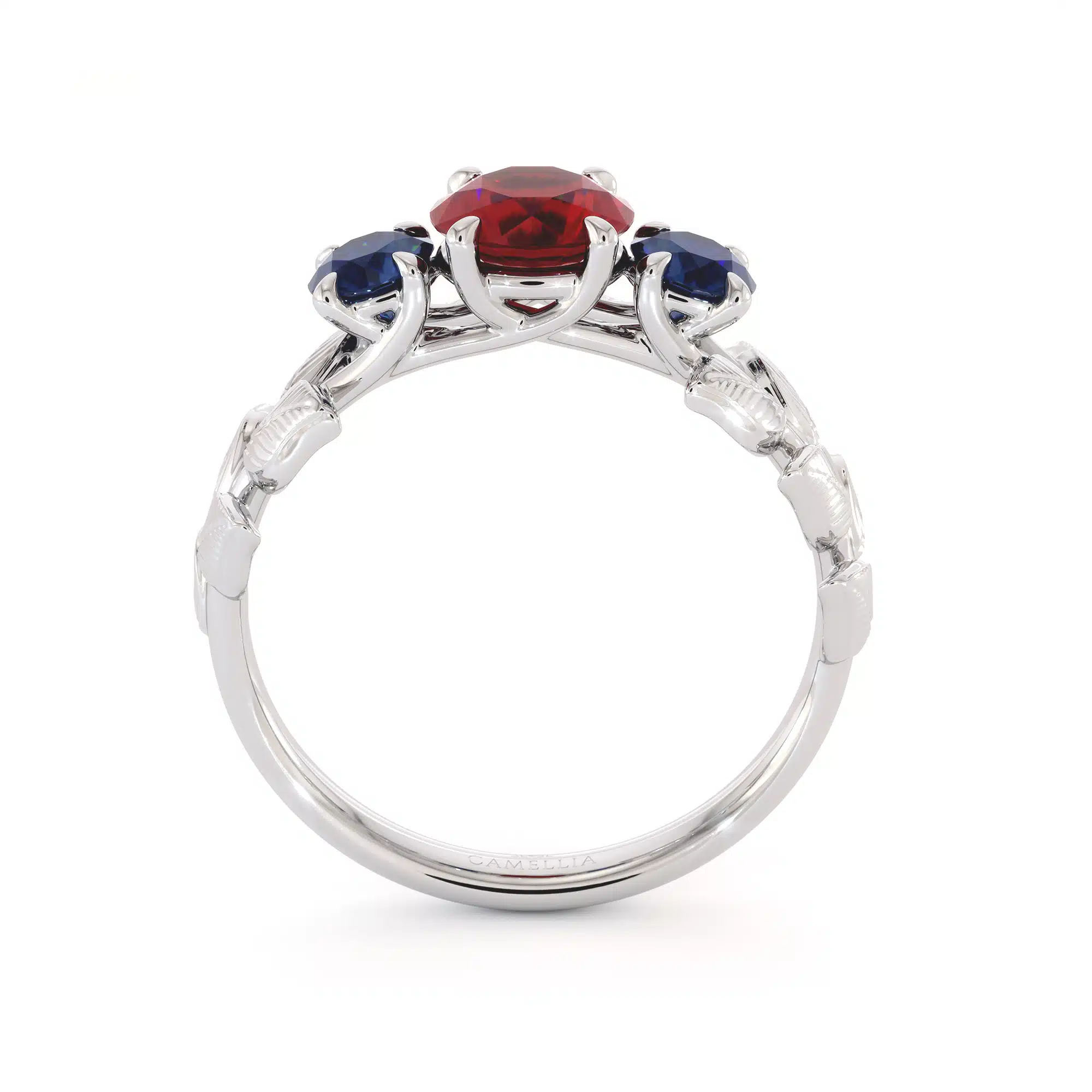 Unique Three Gemstone Engagement Ring Ruby & Sapphires Three Stone Ring Unique Gemstones Anniversary Gift