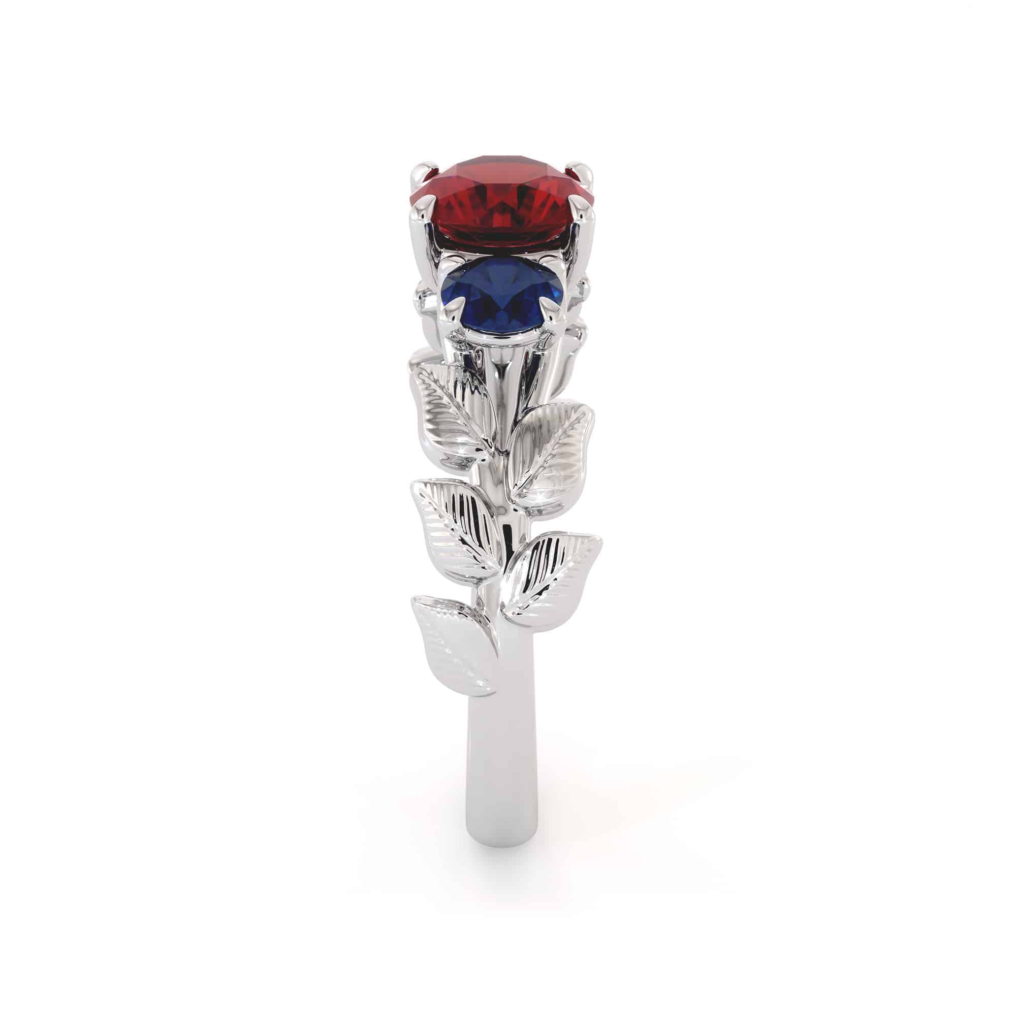 Unique Three Gemstone Engagement Ring Ruby & Sapphires Three Stone Ring Unique Gemstones Anniversary Gift