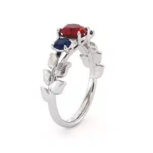 Unique Three Gemstone Engagement Ring Ruby & Sapphires Three Stone Ring Unique Gemstones Anniversary Gift