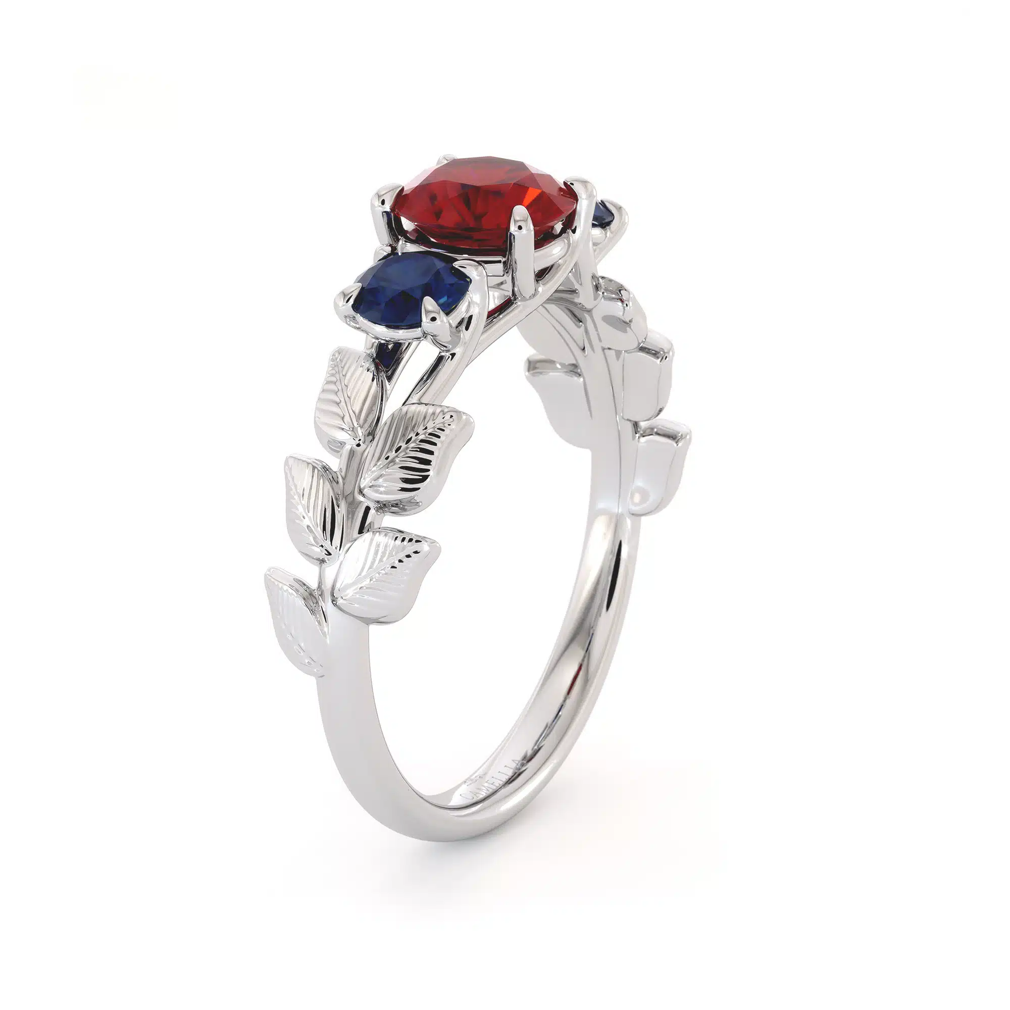 Unique Three Gemstone Engagement Ring Ruby & Sapphires Three Stone Ring Unique Gemstones Anniversary Gift