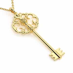 Key Edwardian Pendant Necklace Gift For Her 14K Solid Gold Bridal Jewelry